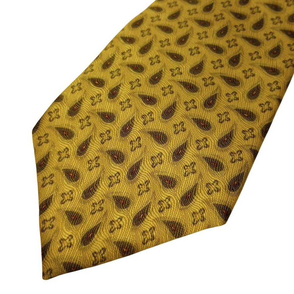 Van Heusen Mens Silk Tie Gold Bronze Paisley Geometric Pattern Classic Necktie